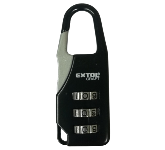 Vidaus apdailos prekės. Durys, jų dalys. Durų furnitūra. Spynos durims, pakabinamos spynos. Pakabinamos spynos. Kodinė spyna lagaminui EXTOL 