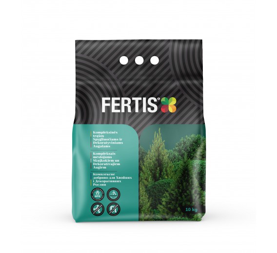 Sodo ir daržo prekės. Trąšos ir durpių substratai. Trąšos. Birios trąšos. Kompleksinės trąšos spygliuočiams ir dekor.augalams FERTIS 10 kg
