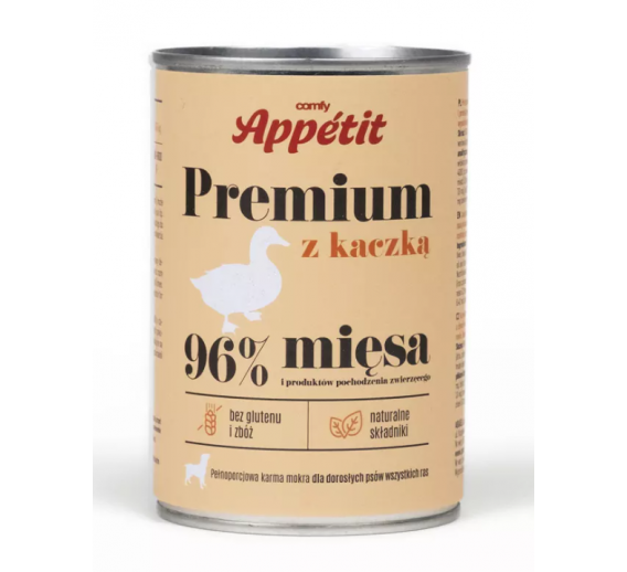 Gyvūnų prekės. Gyvūnėlių priežiūros priemonės. Naminių gyvūnų maistas. Konservai šunims su antiena COMFY APPETIT 400g 
