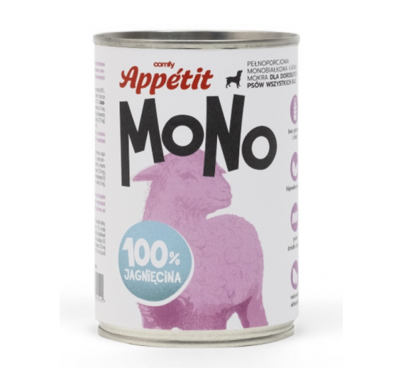 Gyvūnų prekės. Gyvūnėlių priežiūros priemonės. Naminių gyvūnų maistas. Konservai šunims su ėriena COMFY APPETIT 400g
