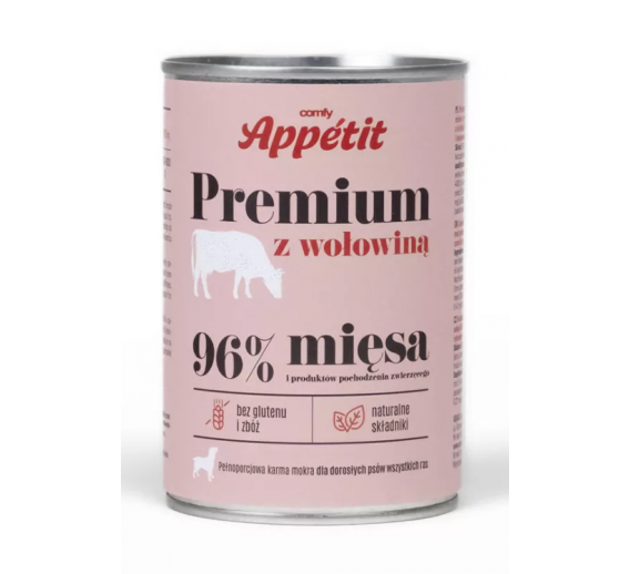 Gyvūnų prekės. Gyvūnėlių priežiūros priemonės. Naminių gyvūnų maistas. Konservai šunims su jautiena COMFY APPETIT 400g 
