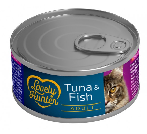 Gyvūnų prekės. Gyvūnėlių priežiūros priemonės. Naminių gyvūnų maistas. Konservuotas ėdalas katėms su tunu ir žuvimi, 85g 