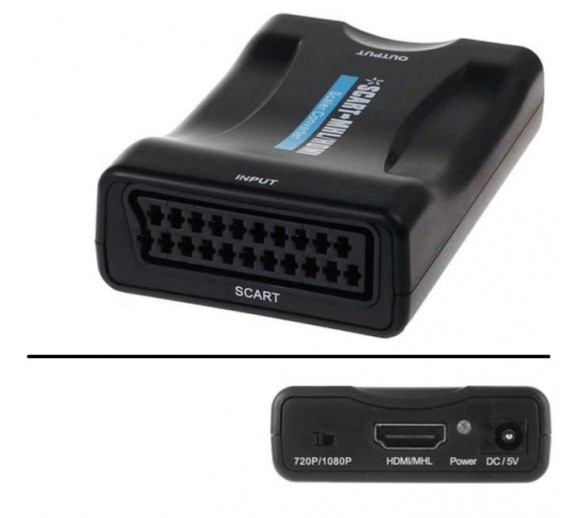 Elektros prekės. Laidai ir kabeliai. Kabelių priedai, jungtys. Gnybtai, įvairios laidų ir kabelių jungtys. Konverteris SCART-HDMI/MHL 5V 