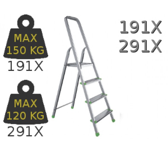 Metalų gaminiai . Kopėčios. Aliuminės kopėčios. Buitinės kopėčios. Kopėčios buitinės 3 pakopų 55-125 cm, max 150 kg 