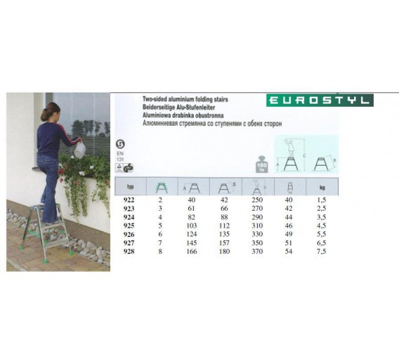 Kopėčios TYP 923, 3 pakopų, 61-65 cm 