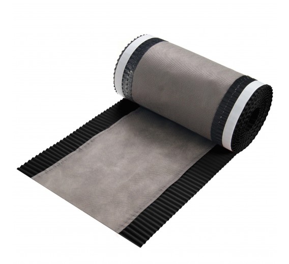 Statybinės medžiagos. Stogo dangos. Stogo plėvelės. Sandarinimo juosta stogui ir kaminui. Kraigo juosta Parotec Veltec 300mmx5m juoda RAL9005 