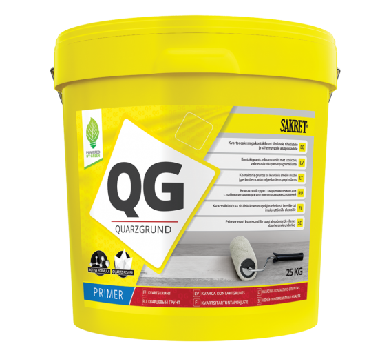 Dažai. Glaistas, gruntas, klijai, skiedikliai. Gruntai. Gruntas betonui, plokštėms. Kvarcinis gruntas Sakret QG, 5 kg 