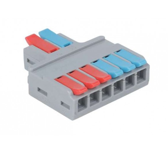 Elektros prekės. Laidai ir kabeliai. Kabelių priedai, jungtys. Gnybtai, įvairios laidų ir kabelių jungtys. Laidų skirstytuvas 2in/6out 0.8-6mm2 