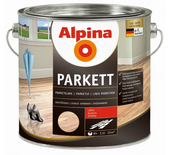 Dažai. Medienos apsaugos ir dekoravimo priemonės. Lakas. Lakas ALPINA PARKETT blizgus 2.5l 