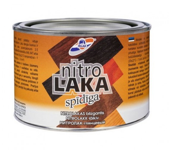 Dažai. Medienos apsaugos ir dekoravimo priemonės. Lakas. Lakas baldams Nitro, blizgus, 0,45 l 