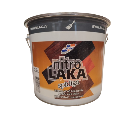 Dažai. Medienos apsaugos ir dekoravimo priemonės. Lakas. Lakas baldams Nitro, blizgus, 2,7 l 
