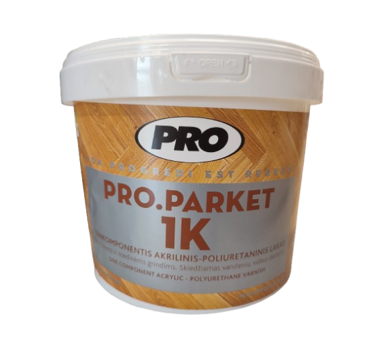 Dažai. Medienos apsaugos ir dekoravimo priemonės. Lakas. Lakas PRO.PARKET 1 komponento pusiau matinis 2.7 l 