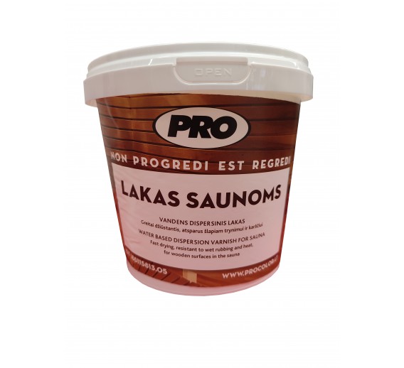 Dažai. Medienos apsaugos ir dekoravimo priemonės. Lakas. Lakas saunoms PRO 1l 