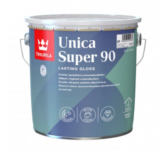 Dažai. Medienos apsaugos ir dekoravimo priemonės. Lakas. Lakas Tikkurilla UNICA SUPER 90 blizgus 2,7l 