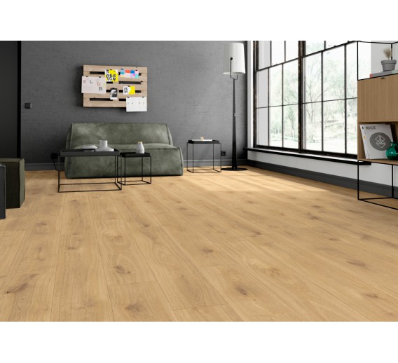 Vidaus apdailos prekės. Grindų dangos. Laminatas. 33 atsparumo klasės grindys. Laminuota grindų danga ąžuolas Noatak AC5 1380x193x10 mm 