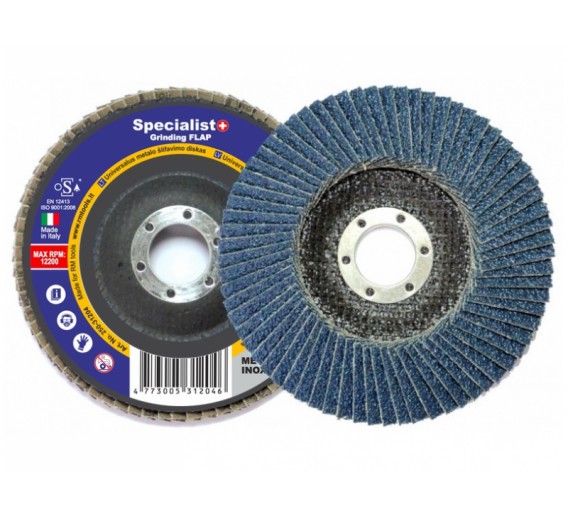 Darbo įrankiai. Įrankių priedai. Šlifavimo medžiagos. Žiedlapiniai šveitimo diskai. Lapelinis šlifavimo diskas Specialist+ d-125 mm, ZK60 