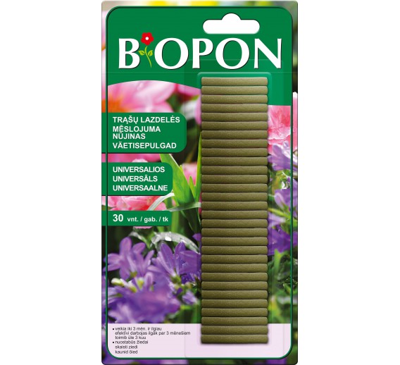 Sodo ir daržo prekės. Trąšos ir durpių substratai. Trąšos. Birios trąšos. Lazdelės trąšos universalios Biopon, 30vnt