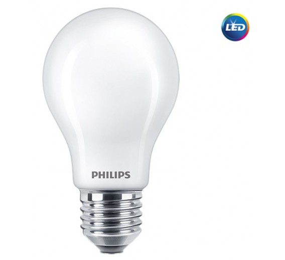 Apšvietimas. Lempos, LED lemputės, LED juostos. LED lemputės. LED lemputės E27 cokoliu. LED lempa 10.5W/827 A60 FR Philips 