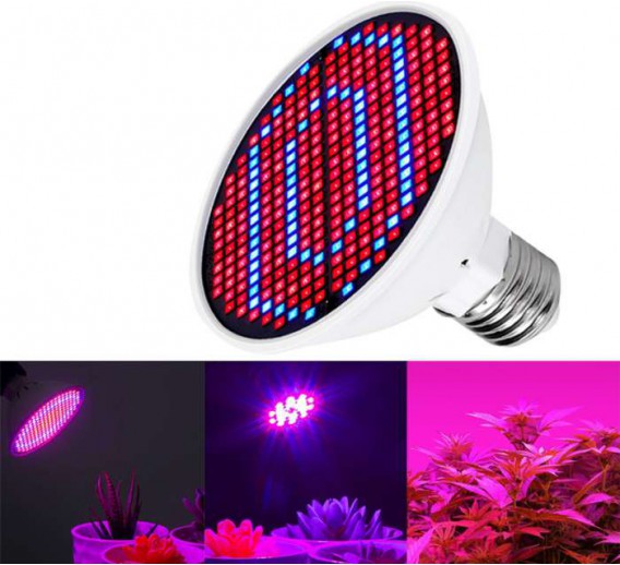 Apšvietimas. Lempos, LED lemputės, LED juostos. LED lemputės. LED lemputės E27 cokoliu. LED lempa augalams 6,5W 