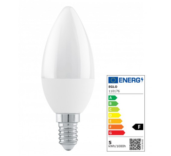 Apšvietimas. Lempos, LED lemputės, LED juostos. LED lemputės. LED lemputės E14 cokoliu. LED lemputė EGLO 110176, E14 4,9W 470LM 3000K 