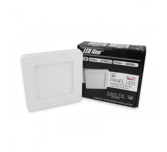 Apšvietimas. Įmontuojamos LED panelės. LED panelė universali EasyFix 6W 2700K kvadratinė 
