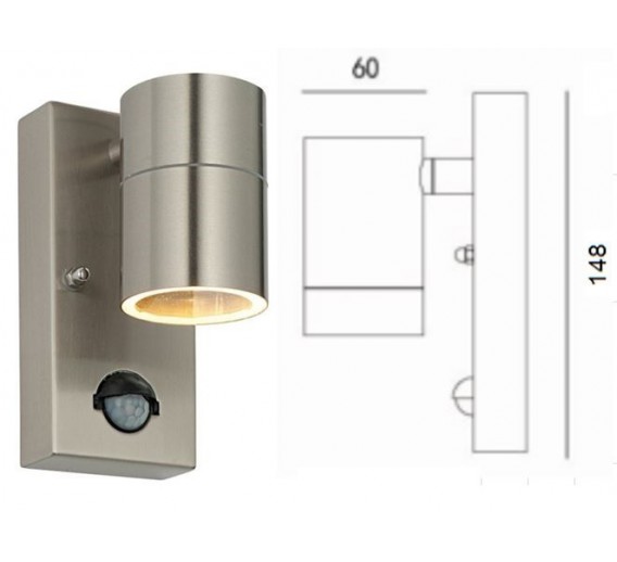 Apšvietimas. Sienų ir lubų šviestuvai. LED šviestuvas Wall-006 GU10 IP54 su judesio davikliu 