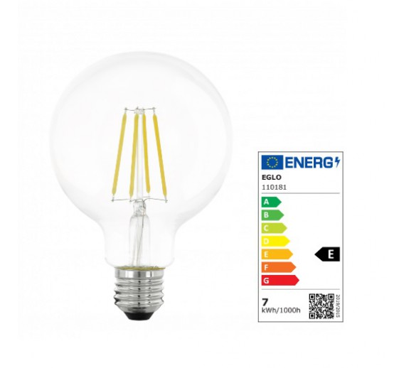Apšvietimas. Lempos, LED lemputės, LED juostos. LED lemputės. LED lemputės E27 cokoliu. Lempa LED G95 10W 2700K 806LM EGLO 110186 