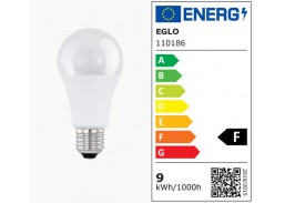 Apšvietimas. Lempos, LED lemputės, LED juostos. LED lemputės. LED lemputės E27 cokoliu. Lemputė LED A60 9W 2700K EGLO 110186 