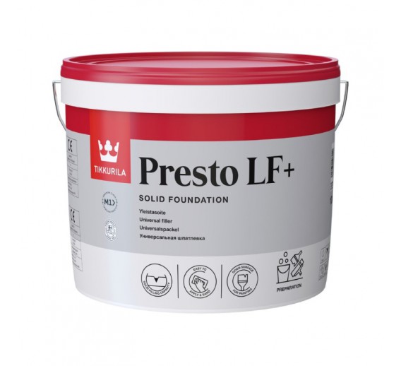 Dažai. Glaistas, gruntas, klijai, skiedikliai. Glaistai. Statybinis glaistas. Lengvasis vandeninis glaistas Tikkurila Presto LF+ 10l 