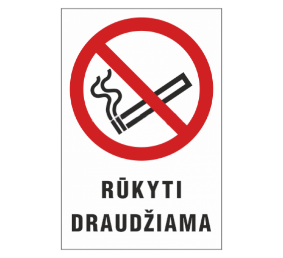 Darbo saugos prekės. Saugos ženklai, aptvėrimo juostos. Lentelė DRP/16-2 Rūkyti draudžiama 200x300 mm 