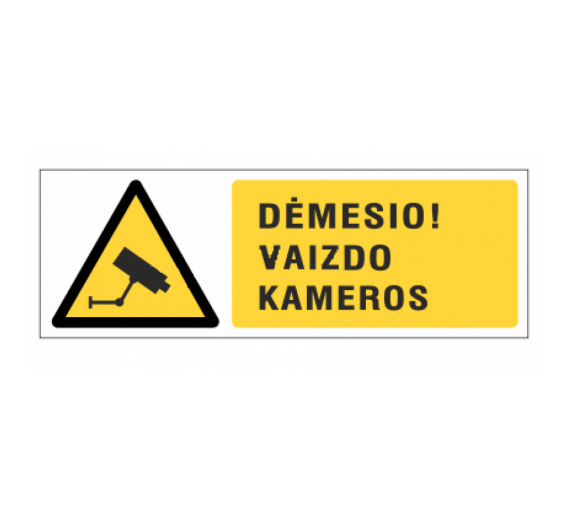 Darbo saugos prekės. Saugos ženklai, aptvėrimo juostos. Lentelė ISPL/04 D! Vaizdo kameros 100x300 mm 