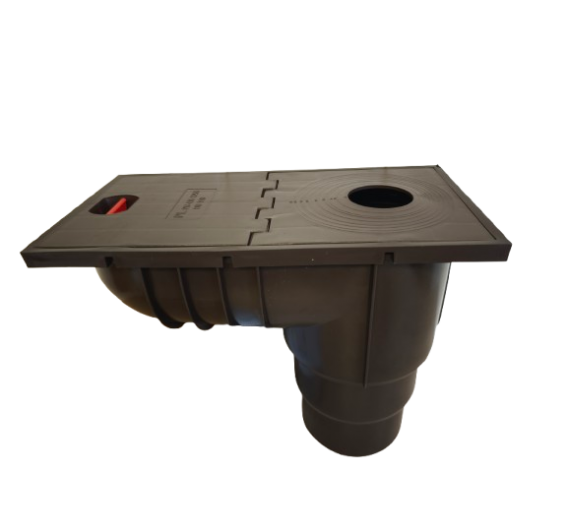 Statybinės medžiagos. Stogo dangos. Lietaus nuvedimo sistemos. Plastikiniai lietvamzdžiai. Lietaus surinkimo trapas vertikalus rudas 