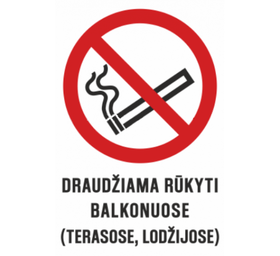 Darbo saugos prekės. Saugos ženklai, aptvėrimo juostos. Lipdukas draudžiama rūkyti 150x220 mm 