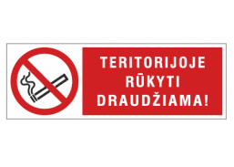 Darbo saugos prekės. Saugos ženklai, aptvėrimo juostos. Lipdukas DRP/14 Teritorijoje rūkyti draudžiama 100X300 mm 