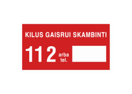 Darbo saugos prekės. Saugos ženklai, aptvėrimo juostos. Lipdukas GS/08 Ugniagesių iškvietimas 70x130 mm 