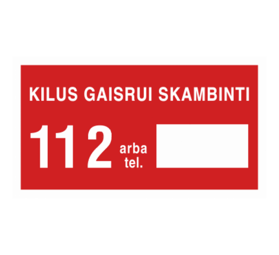 Darbo saugos prekės. Saugos ženklai, aptvėrimo juostos. Lipdukas GS/08 Ugniagesių iškvietimas 70x130 mm 