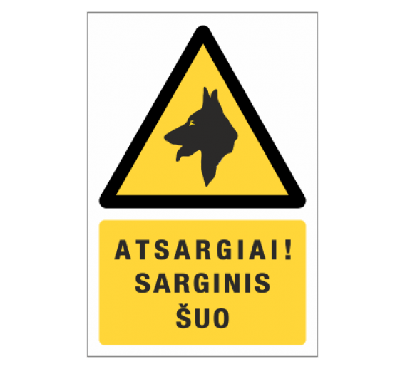 Darbo saugos prekės. Saugos ženklai, aptvėrimo juostos. Lipdukas ISPL/30 Atsargiai! Sarginis šuo! 170x220 mm 