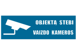 Darbo saugos prekės. Saugos ženklai, aptvėrimo juostos. Lipdukas objektą stebi vaizdo kameros 150x420 mm 