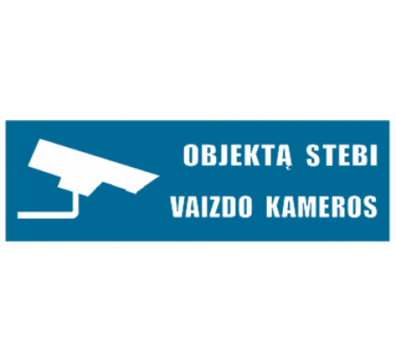 Darbo saugos prekės. Saugos ženklai, aptvėrimo juostos. Lipdukas objektą stebi vaizdo kameros 150x420 mm 