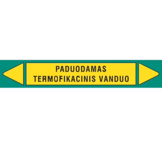 Darbo saugos prekės. Saugos ženklai, aptvėrimo juostos. Lipdukas VZ/17 Paduodamas termofikacinis vanduo 30x175 mm 