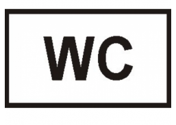 Darbo saugos prekės. Saugos ženklai, aptvėrimo juostos. Lipdukas „WC“ 