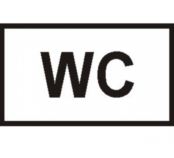 Darbo saugos prekės. Saugos ženklai, aptvėrimo juostos. Lipdukas „WC“ 