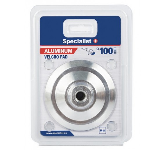 Darbo įrankiai. Įrankių priedai. Šlifavimo medžiagos. Padai, įtaisai šlifavimo medžiagoms. Lipnus šlifavimo padas d-100 mm, aliuminis, SPECIALIST+ 