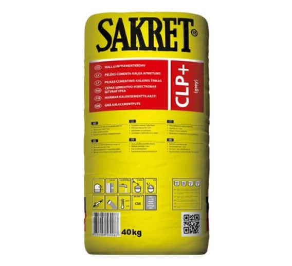 Statybinės medžiagos. Mišiniai. Cementinis ir molio tinkas. Mašininis tinkas SAKRET CLP+ 40 kg 