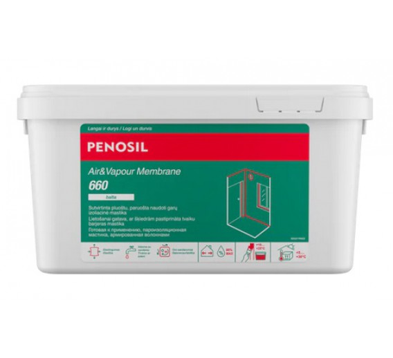 Statybinės medžiagos. Hidroizoliacinės medžiagos. Hidroizoliacinės mastikos ir mišiniai. Mastika PENOSIL Air Vapour Membrane 660 balta, 5 kg 