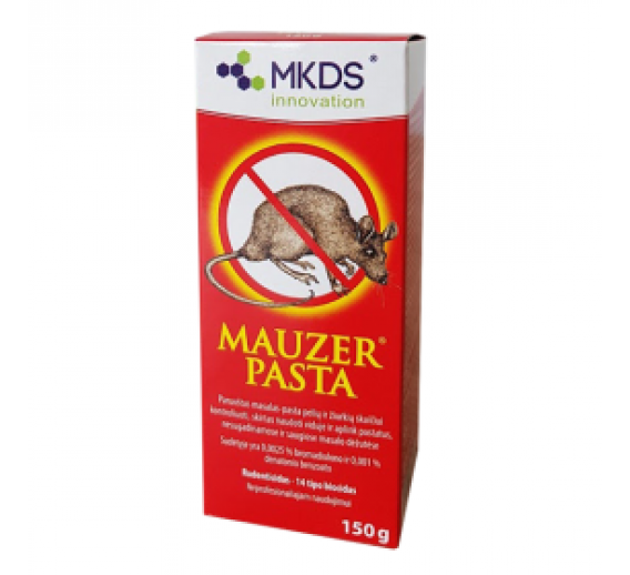 Sodo ir daržo prekės. Priemonės prieš kenkėjus. Priemonės prieš žiurkes, peles ir kurmius. Mauzer Pasta 150g nuodai graužikams