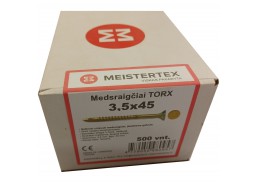 Tvirtinimo detalės. Medsraigčiai, savisriegiai, savigręžiai. Medsraigčiai PRX įleidžiama TORX galva. Medsraigčiai TORX 3,5 x 45 geltoni, įleidžiama galva 500 vnt. 