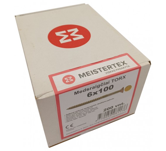 Tvirtinimo detalės. Medsraigčiai, savisriegiai, savigręžiai. Medsraigčiai PRX įleidžiama TORX galva. Medsraigčiai TORX 6x100 geltoni, įl. galva 200 vnt. 
