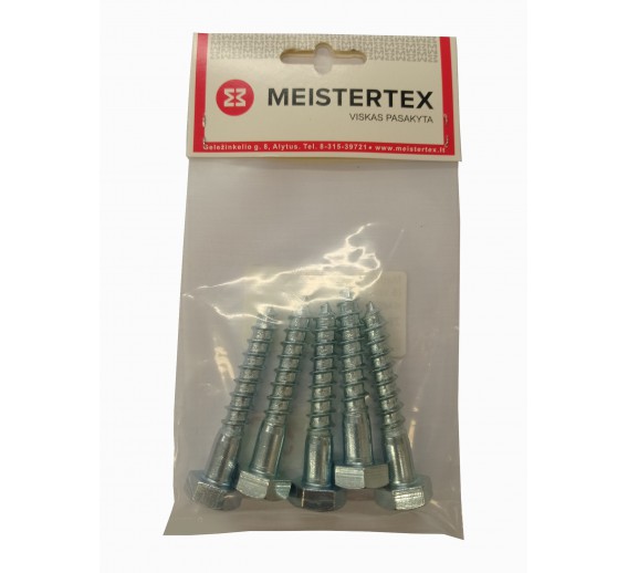 Tvirtinimo detalės. Medsraigčiai, savisriegiai, savigręžiai. Medsraigčiai DIN571 sukami raktu. Medsraigtis DIN571 12x80, baltas, 5 vnt. 