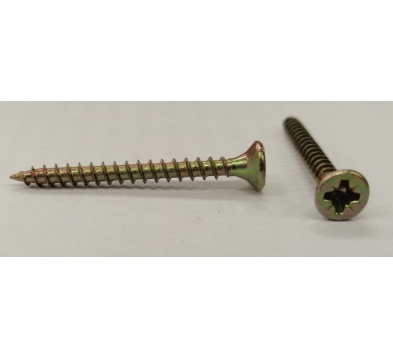 Tvirtinimo detalės. Medsraigčiai, savisriegiai, savigręžiai. Medsraigčiai PZ galvute geltoni/balti. Medsraigtis įl. g. 3,5x30 geltonas 